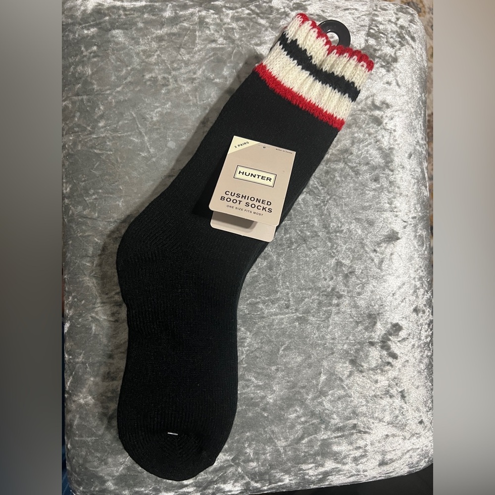 Hunter Black Boot Socks with Red and White Stripes